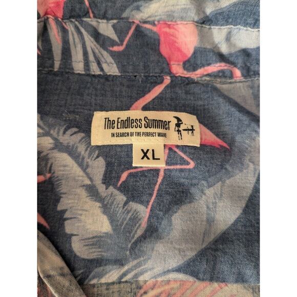 Endless Summer Hawaiian Shirt Mens XL Palm Flamingos Blue - Picture 3 of 8